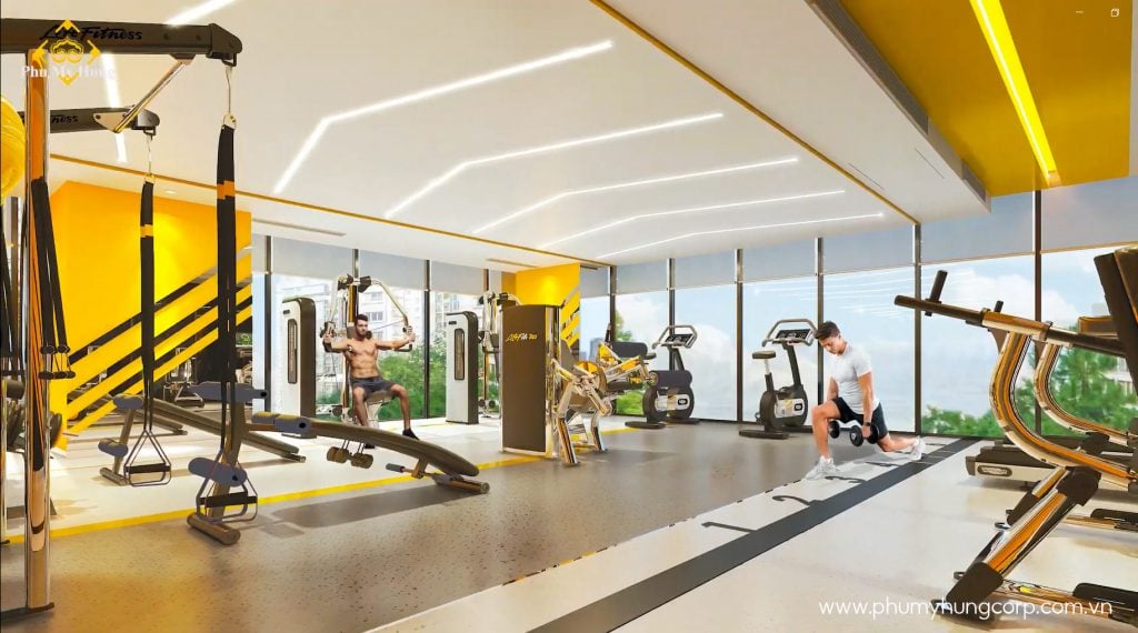 Phòng gym với không gian tập luyện ấn tượng, thoải mái và tầm view thoáng.