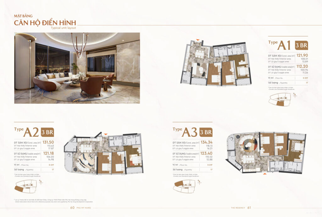 Mặt bằng căn hộ điển hình tại The Regency Phú Mỹ Hưng (A1 - A2 - A3)