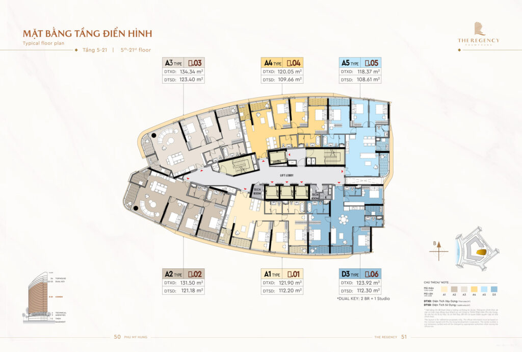 Mặt bằng tầng điển hình The Regency (tầng 5 đến tầng 21)