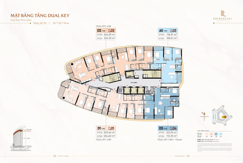 Mặt bằng tầng căn hộ Dual Keys The Regency (tầng 22 & tầng 23)