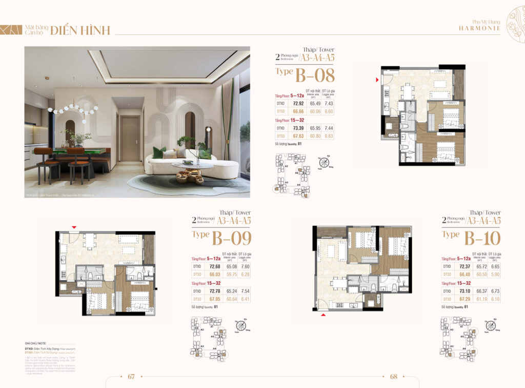 Mặt bằng 2PN tại Tháp A3 - A4 - A5