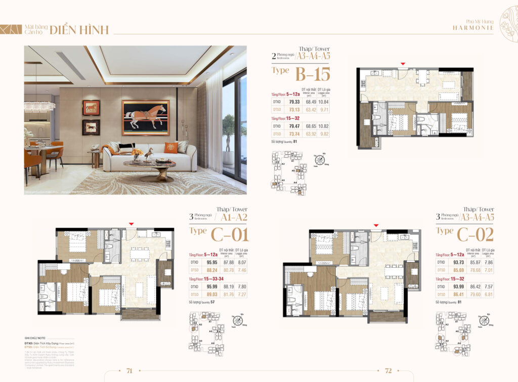 Mặt bằng 3PN Harmonie Phú Mỹ Hưng