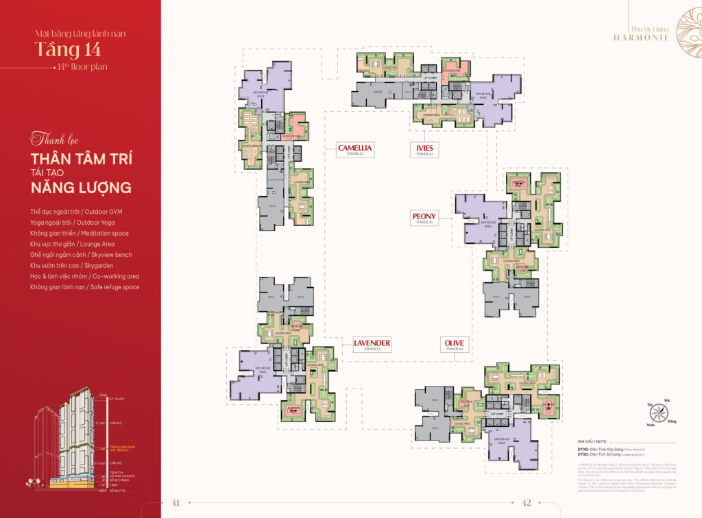 Mặt bằng tầng 14 - Tiện ích & Lánh nạn