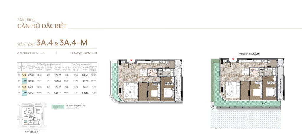 Căn hộ đặc biệt 3 Phòng ngủ có sân vườn 122m2 (Tầng 3 và Tầng 4)
