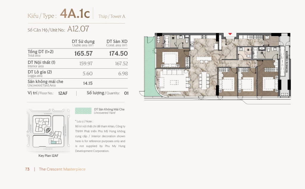 Căn hộ đặc biệt 4 Phòng ngủ có sân vườn 174m2, A12.07, SL 1 căn