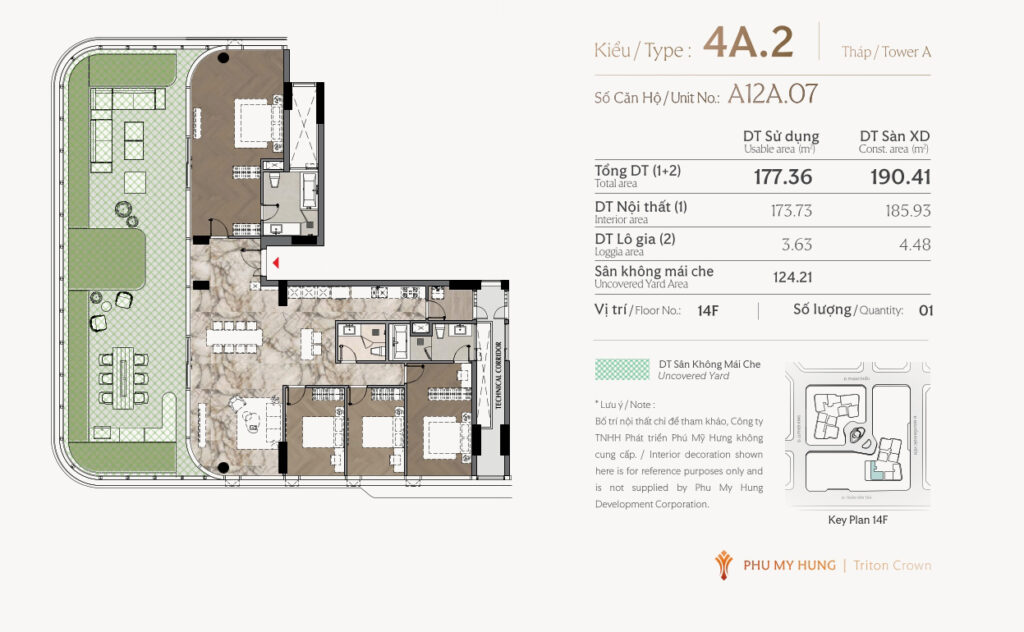 Căn hộ đặc biệt 4 Phòng ngủ có sân vườn 190m2, A12A.07, SL 1 căn