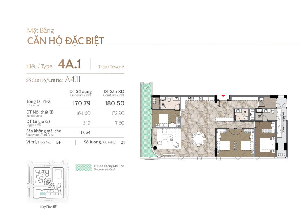 Căn hộ đặc biệt 4 Phòng ngủ có sân vườn 180m2, A4.11, SL 1 căn