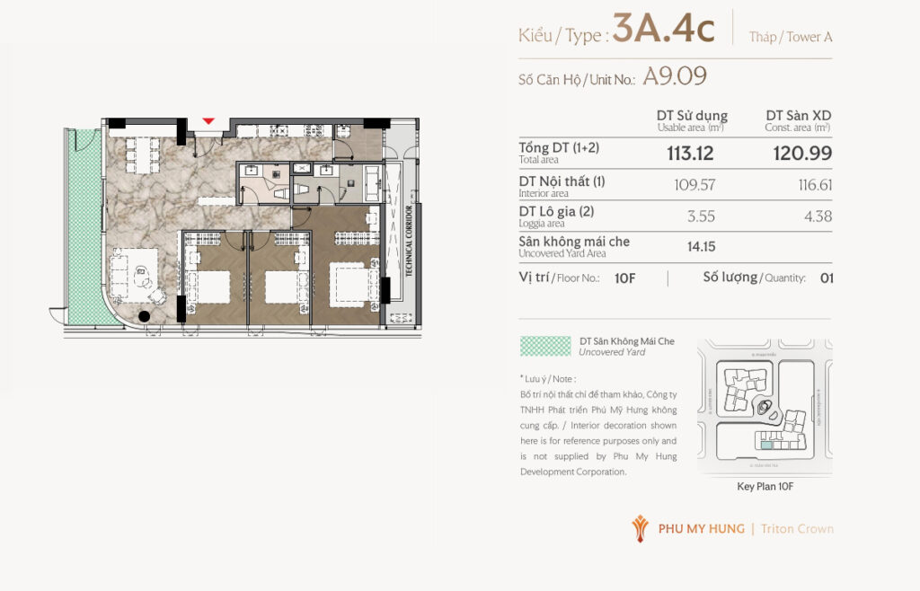 Căn hộ đặc biệt 3 Phòng ngủ có sân vườn 120m2, A9.09, SL 1 căn