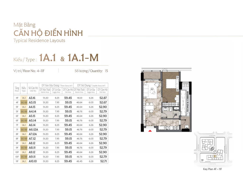 Căn hộ điển hình Tầng 4 ~ Tầng 11
