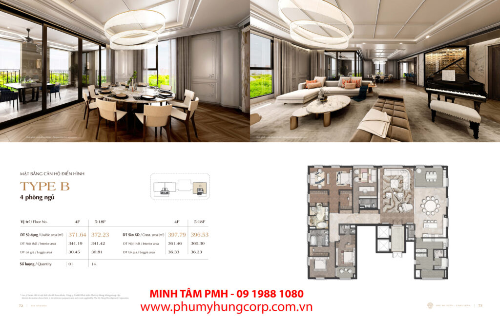 Mặt bằng 4 phòng ngủ Casa Luna Phú Mỹ Hưng